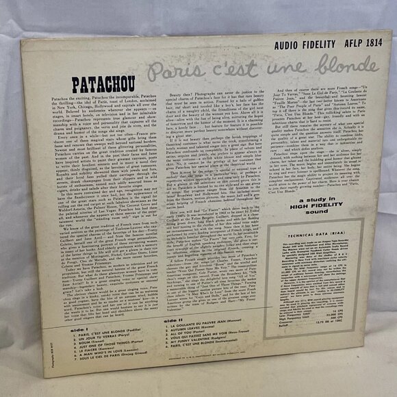 Patachou Paris C'est Une Blonde (Vinyl, 1956) Audio Fidelity AFLP 1814 VG+ LP - Picture 3 of 9